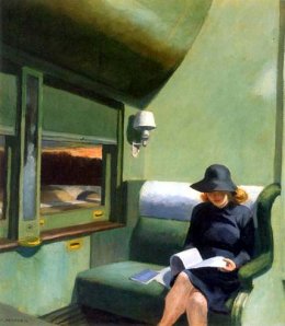 Edward Hopper painting: woman reading on train